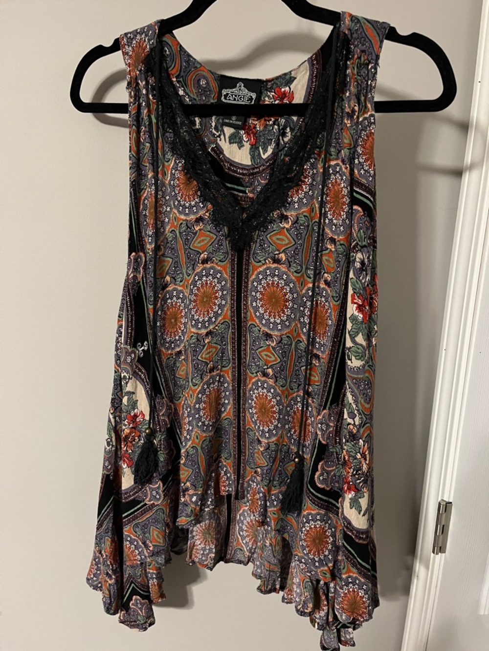 Angie Black Paisley Lace-Trim Boho Camisole with Multi Floral Accents